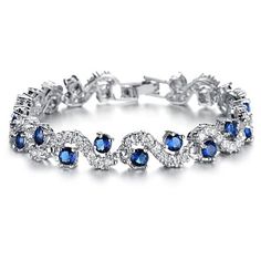 Fashionable Blue Sapphire Bracelet Jewelry With Gift Box Blue Crystals Stones, Sapphire Bangle, Blue Sapphire Bracelet, Bracelet Tennis, Cubic Zirconia Bracelet, Crystal Bangle, Stylish Bracelet, A Bracelet, Sapphire Bracelet