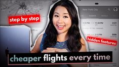 a woman holding a laptop computer in front of her face with the caption, cheaper flights every time