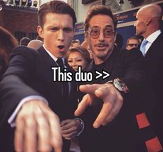 two men pointing at each other with the caption that says, this is duo