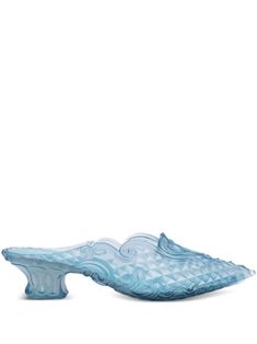 light blue transparent design embossed detail pointed toe slip-on style branded insole 40mm block heel rubber sole Elizabeth Core, Sea Aesthetic, Fashion Girly, Project X, Designer High Heels, Y Project, Heel Design, Chanel 2, Jelly Shoes