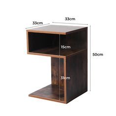 the side table is shown with measurements for each section and width to fit into it