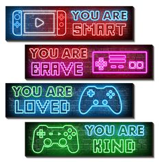 three neon signs with the words you are smart, you are brave and you are loved