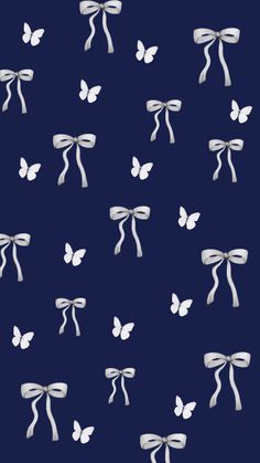 white bows and butterflies on a blue background