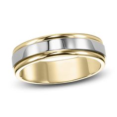 men's wedding band with two tone finish in yellow gold and white gold, 6mm