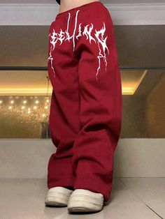 Men's Printed Drawstring Sweatpants Baggy Long Plain Dark Red Going Out Goth Burgundy    Fabric Plain Straight Leg Slight Stretch  Men Clothing, size features are:Bust: ,Length: ,Sleeve Length: Red Clothes Men, Dark Red Hoodie, Y2k Outfits Men, Street Style Outfits Casual, Red Clothes, Men Sweatpants, Red Sweatpants, Edgy Streetwear, Teen Swag Outfits