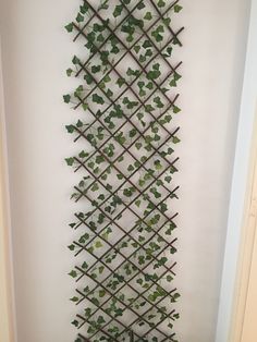 a wall mounted planter with ivy growing on it's sides in a hallway