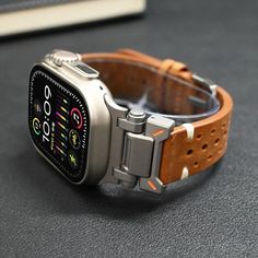 Luxury Leather Band for Apple Watch Ultra 2 Series 10 9 8 7 Strap iWatch 6 SE 3 Fast Life, Apple Watch 42mm, Ultra Classic, Apple Watch Ultra, Wrist Game, Smartphone Accessories, Watch Ultra, Elegant Accessories, Yellow And Brown