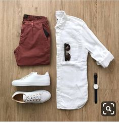 Outfit Grid, Mens Fashion Casual Outfits, Cotton Chinos, Red Pants, Mens Fashion Summer, Mens Casual Outfits, Casual Street Style, Outfit Casual