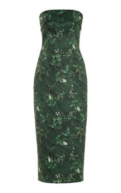 Keeley Floral Taffeta Midi Dress By Emilia Wickstead | Moda Operandi Dark Green Floral Dress, Emerald Green Midi Dress, Rehearsal Dinner Attire, Dresses Png, Dinner Attire, 1950 Dress, Women Cocktail Dresses, Glen Echo, Gold Midi Dress