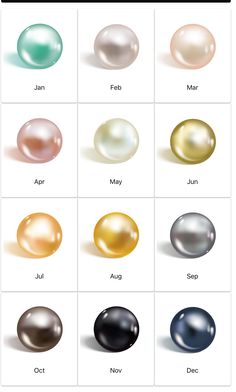 the different types of pearls are shown in this image, and each pearl has its own color