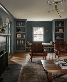 a living room filled with furniture and a fire place