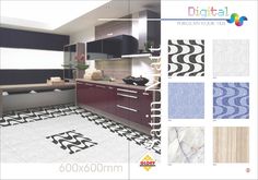 an image of a kitchen with different colors and patterns on the floor, including tile