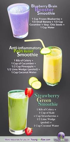 Healthy Smoothies Different Types Of Smoothies, Brain Booster Smoothie, Types Of Smoothies, Pain Relief Smoothie, Healing Smoothie, Detox Smoothies, Fitness Blender