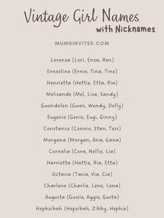 the vintage girl names with nickanes