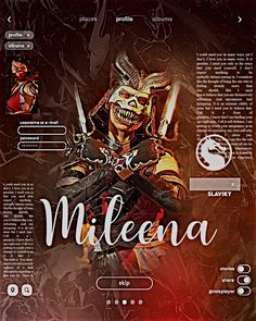 an image of a website page with the word mielena on it and two samurais holding swords