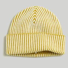 Pop On This Striped Responsibly-Sourced Merino Wool Beanie For An Extra Layer Of Warmth Rws Wool Made Of Wool From Certified Farms Who Take A Responsible Approach To Managing Their Land And Caring For Their Sheep Hand Wash Madewell Beanie, Madewell Hats, Golden Meadow, Pom Pom Sweater, Yellow Beanie, Brown Beanie, Striped Beanie, Madewell Accessories, Striped Beanies