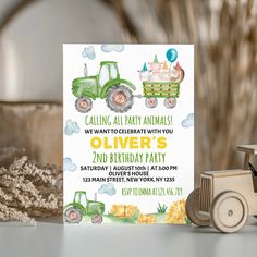 a birthday card with a tractor and farm animals on it