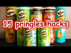 the top ten pringles hacks are on display in front of some cans