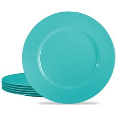 four blue plates stacked on top of each other