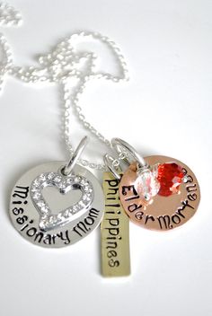 This Missionary Mom necklace is a Perfect reminder of your love for your Missionary    This necklace includes the following-  *one 1 Sterling silver Mom Necklaces, Lds Jewelry, Lds Mission, Missionary Gifts, Sister Missionaries, Hand Stamped Jewelry, Mom Necklace, Stamped Jewelry, Silver Rhinestone