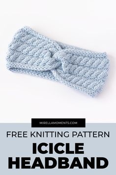 a knitted headband with text overlay that reads free knitting pattern icehead