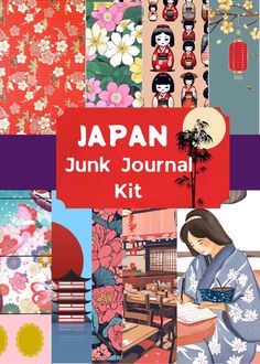 the japanese junk journal is filled with colorful images and text that reads japan junk journal kit