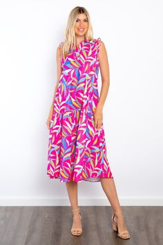 Ruffled Midi Dress, Midi Dress With Pockets, Midi Ruffle Dress, Maxi Dress Formal, Fuchsia Color, Formal Evening Dresses, Dress With Pockets, A Bag, Formal Occasion