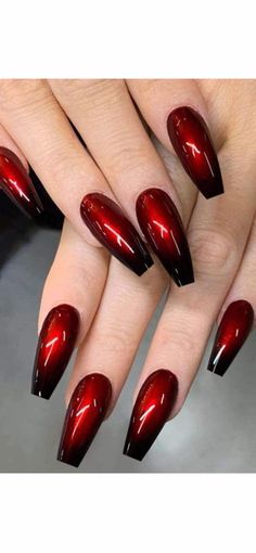 Vampire/witch Coffin Nails - Etsy Red And Black Nail, Red Coffin, Nails Ombre, Red Acrylic Nails, Black Nail, Nail Arts, Nail Polishes