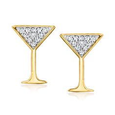 Ross-Simons - .10 ct. t. w. Diamond Martini Earrings in 18kt Gold Over Sterling. Happy hour has never looked so glamorous! Our chic martini earrings shimmer with .10 ct. t. w. diamond rounds in 18kt yellow gold over sterling silver. Post/clutch, diamond martini earrings. Diamond birthstones are the perfect gift for April birthdays. Martini Outfit, Martini Earrings, April Birthday, Diamond Birthstone, Quilted Duvet Cover, Boot Jewelry, Earrings Diamond, Toddler Boy Shoes, Bath Mat Rug