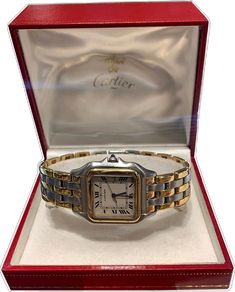 In Mint Condition. Swiss Made, Cartier Panthere Model in Stainless Steel & 18k Yellow Gold. Solid 18k Gold Links. Watch Comes Full Links, As Well As Original Cartier Box & Papers. L Size Case. 31mm. (Wears Like 36mm) Great For Any Occasion: Sport, Elegant, Casual, Dress, Formal. Very Collectible. In Pristine Condition. Great Unisex Watch. Collectors Item. Sport Elegant, Elegant Casual Dress, Cartier Panthere, Elegant Casual, Dress Formal, Swiss Made, Cartier, Mint Condition, The Row