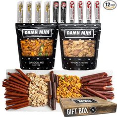 the gift box contains six different types of nuts and cinnamons, along with two bags of