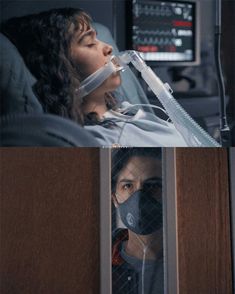 two images one shows a woman in hospital bed and the other shows a man with an oxygen tube attached to his mouth