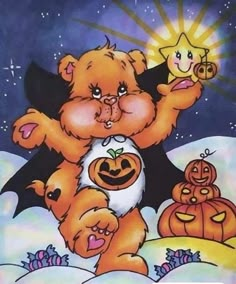 there is a bear that is holding a pumpkin