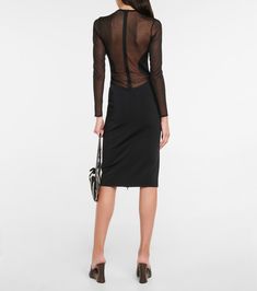 Find ALAÏA Alaïa Semi-sheer Paneled Minidress on Editorialist. Material: 81% viscose, 1% polyurethane, 18% polyamide. Made in Italy. Closure: zipped back. Designer color name: Noir Alaia. Material II: 100% silk. Care instructions: dry clean. Sheer Silk Midi Dress For Evening, Chic Mesh Mini Dress For Evening, Sleek Sheer Dress For Date Night, Formal Mesh Dress With Sheer Sleeves For Summer, Evening Knee-length Mesh Dress, Sleek Sheer Dress For Evening, Sleek Evening Dress With Sheer Details, Sheer Mesh Midi Dress For Cocktail, Cocktail Dress With Sheer Mesh Sleeves