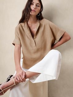 Linen Popover Shirt | Banana Republic Linen Shirt Pattern, Linen Shirts Women, Linen Crop Top, Popover Shirt, Linen Style, Work Wear Women, Luxury Linen, Black Shirt Dress, Shirt Pattern