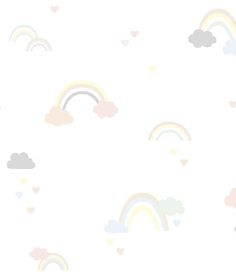 a white background with rainbows and clouds