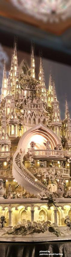 a model of a castle with stairs and lights