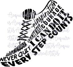 a black and white image of a shoe with words written in different languages on it