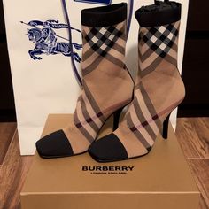 Aunthenic Brand Nwt Tags Boots Sizes 37 And 37.5 Designer Beige Boots For Fall, Designer Brown Heels For Fall, Burberry Boots Women, Burberry Shoes Women, Burberry Shoes Harrods, Burberry Plaid Heels, Leather Sock Boots, Burberry Sneakers & Athletic Shoes, Fringe Ankle Boots