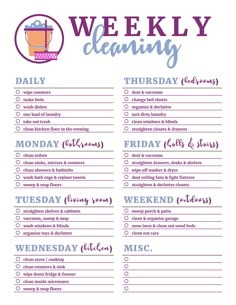 the weekly cleaning checklist is shown here