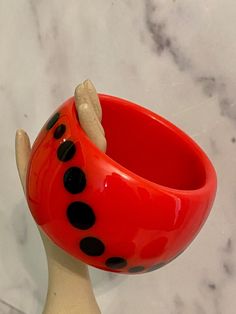 "Fabulous Huge Bakelite Style Red Plastic Vintage Style Dotted Bangle Bracelet from the Rara Avis Collection by Style Icon Iris Apfel. This listing is for ONE Bracelet This fab Bangle is 2 inches wide and it is .25 inches thick and has an opening of 2.75, it is HUGE. Meant to be STACKED with other bangles Iris Style. See Photo If you have a small wrist and are not stacking it will be too big for you. Stack it with some fabulous Vintage Bakelite, I have some awesome faceted slices that would work Iris Apfel Style, Plastic Accessories, Rara Avis, Colorful Bangles, Bakelite Bracelets, Bakelite Jewelry, Vintage Bakelite, Stacked Bangles, Textile Jewelry