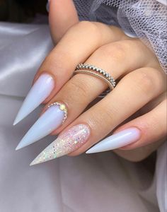 White Stiletto Nails, Wedding Acrylic Nails, Punk Nails, Fancy Nails Designs, Fancy Nails