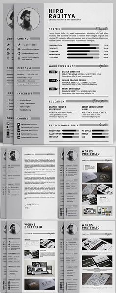 a clean and modern resume template with an image on the front, side and back