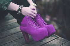 shoes heels high heels boots heel boots purple lace purple boots purple heels chunky chunky heels platform shoes platform shoes platform heels platform boots pretty casual outerwear Purple Boots, Best Shoes, Shoe Closet, Boots Heels, Shoe Obsession, Dream Shoes, Heels Boots, Red Shoes