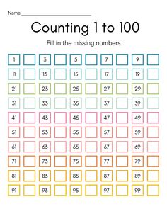 the missing numbers worksheet for counting 1 to 100 in this printable activity