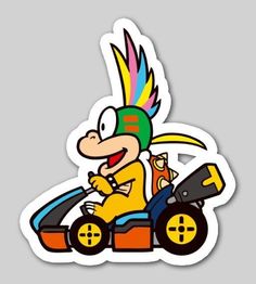 a sticker with an image of a cartoon character on a toy car in the background