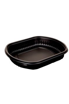 a black plastic tray on a white background