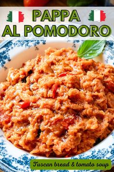 a plate with some food on it and the words papaa al pomodoro