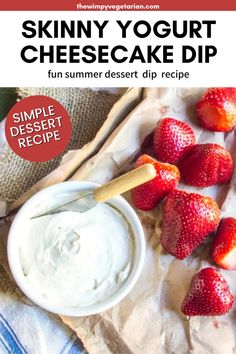 If you are looking for a quick and easy sweet summer dessert recipe, you will want to try this Skinny Yogurt Cheesecake Dip! This dip calls for low-fat cream cheese and Greek yogurt, perfect match for fresh fruit. Serve this yogurt dip at your next summer BBQ! Yogurt Fruit Dip, Yogurt Cheesecake, Cream Cheese Fruit Dip, Delicious Cheesecake Recipes, Cheesecake Dip, Greek Yogurt Recipes, Baked Cheesecake Recipe, Yogurt Dip, Easy Cheesecake Recipes