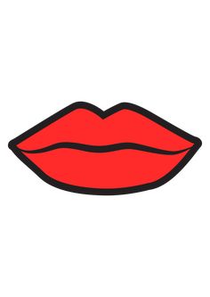 a red lip with black outline on the bottom and bottom half of it's mouth